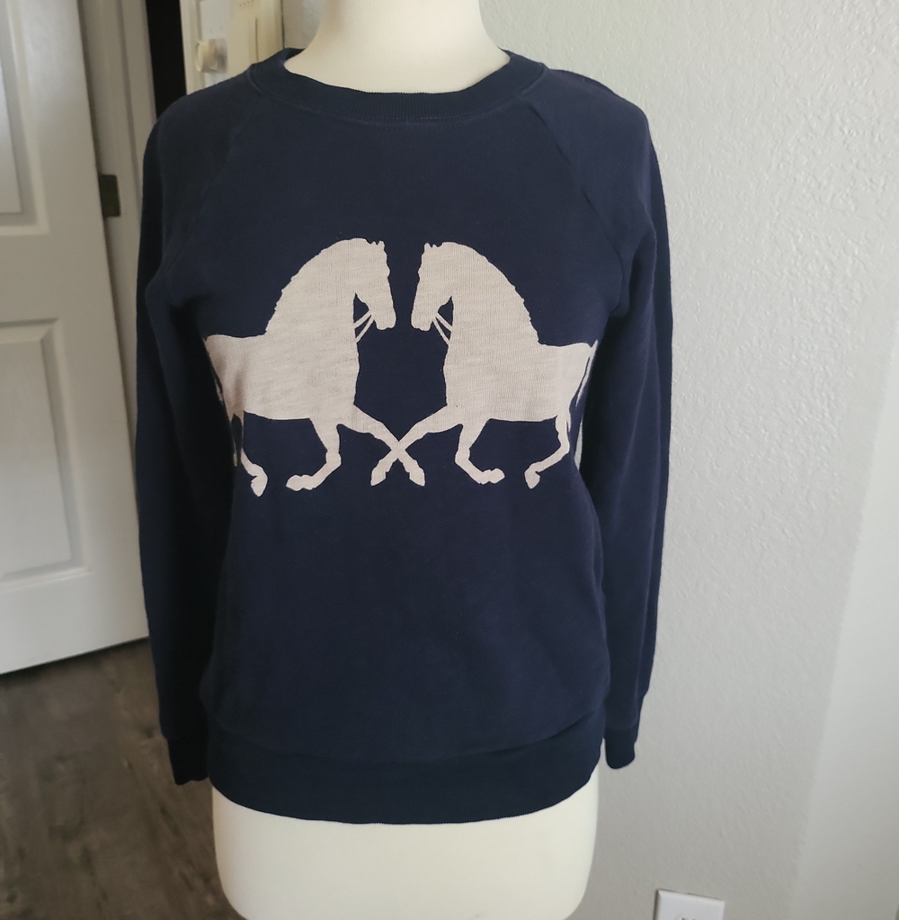 J.Crew Navy Blue Horsing Around Print Sweatshirt Sz S